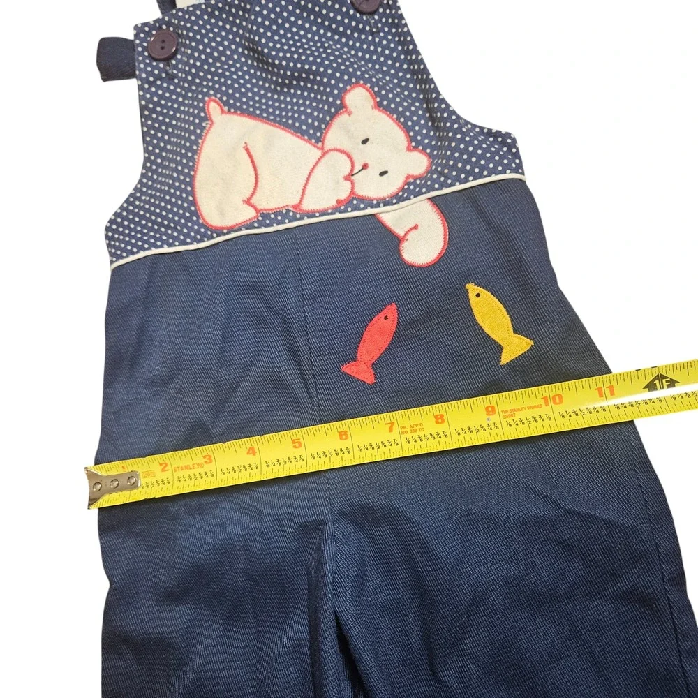 Vintage By Thomas‎ Bear Fish Applique Jumpsuit Overall Kids Size 3 Poly Cotton